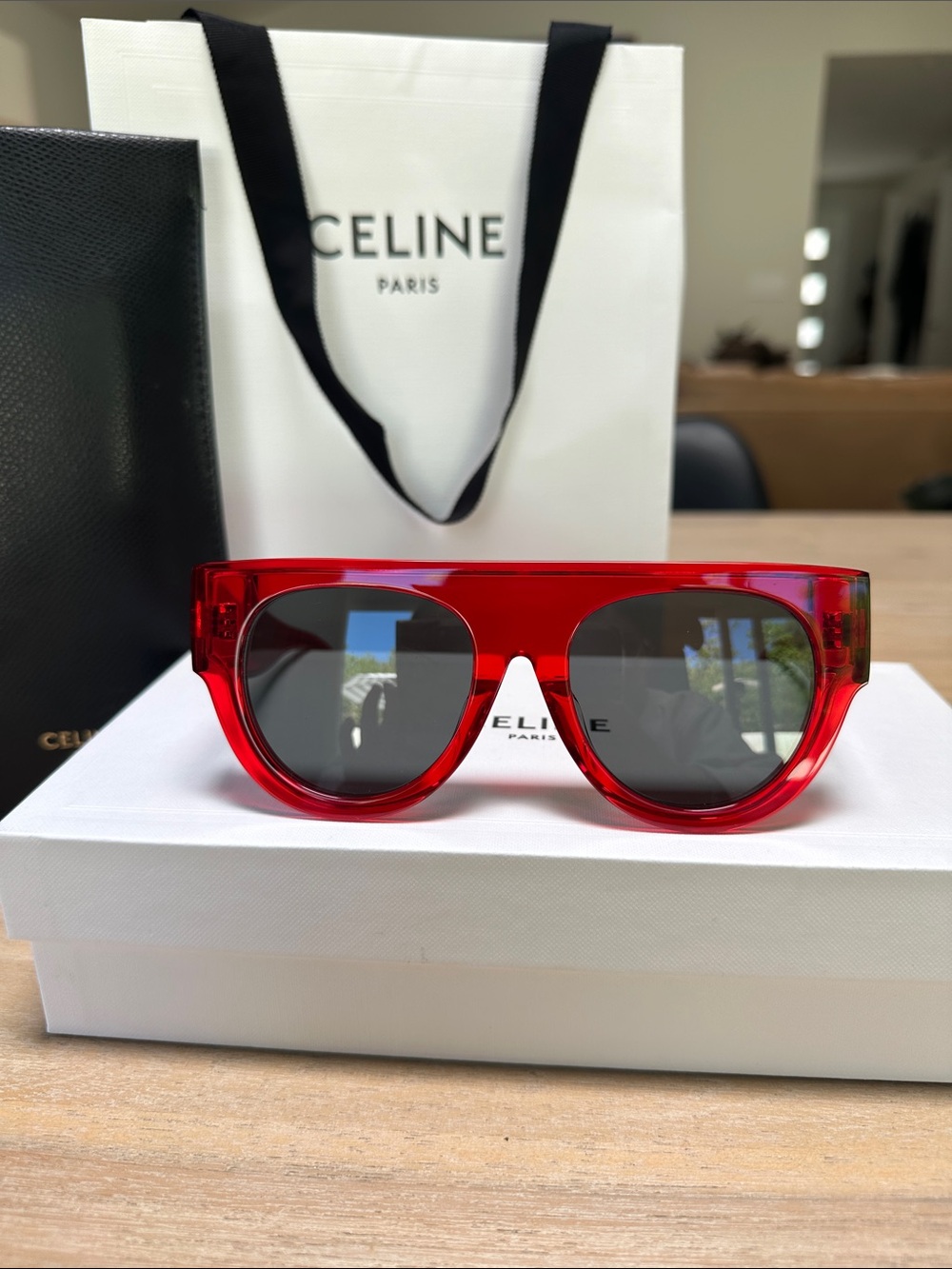 Celine Red Transparent shield Sunglasses w/grey lenses